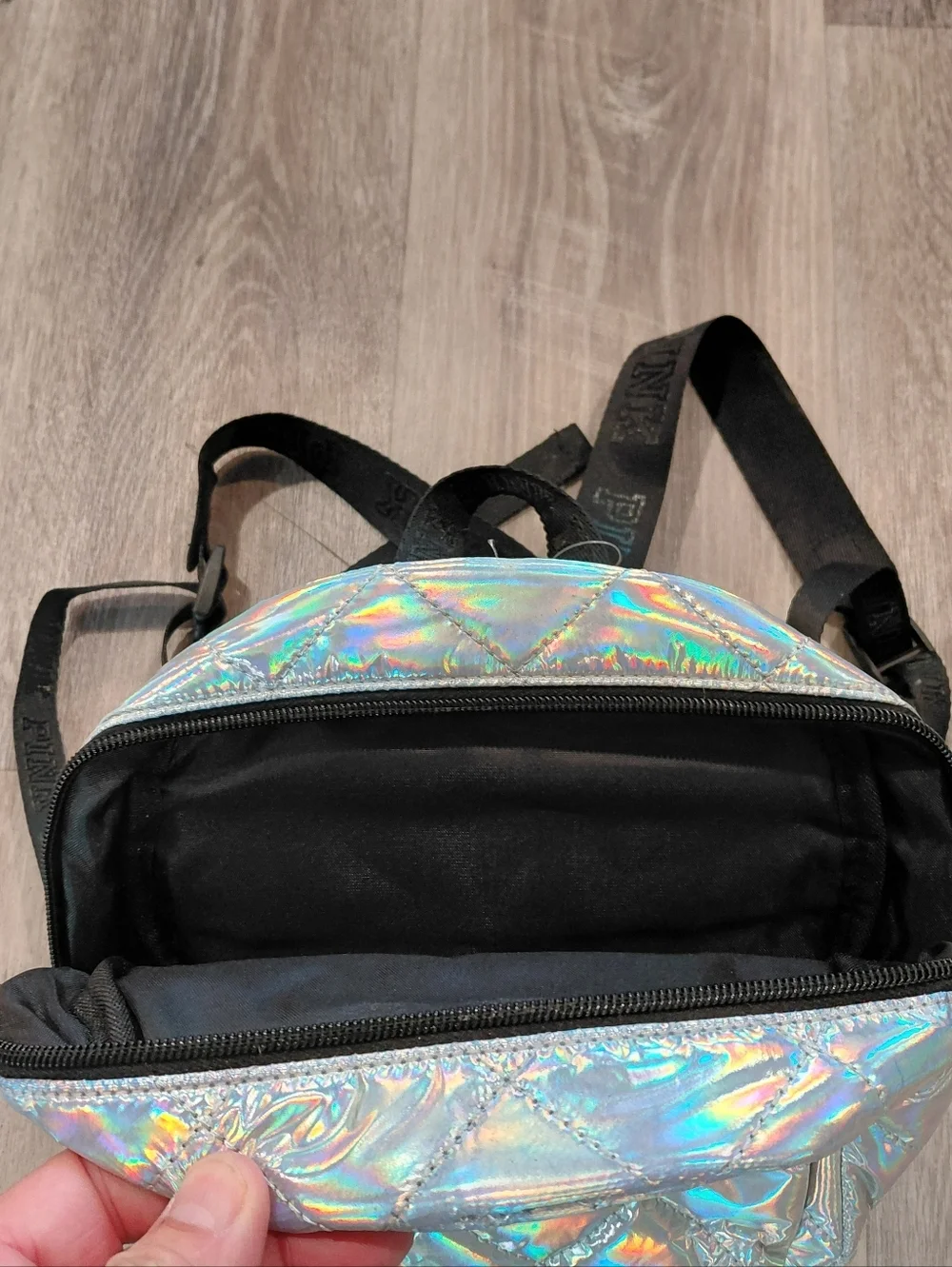PINK Victoria's Secret Holographic Quilted Mini Backpack - Iridescent